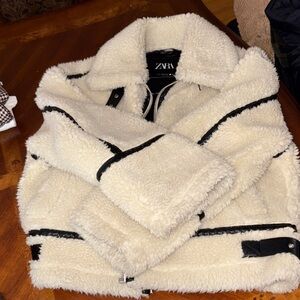 Zara Cream Sherpa Jacket with Black Details